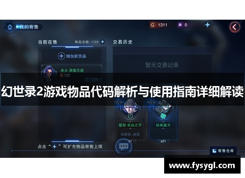 幻世录2游戏物品代码解析与使用指南详细解读
